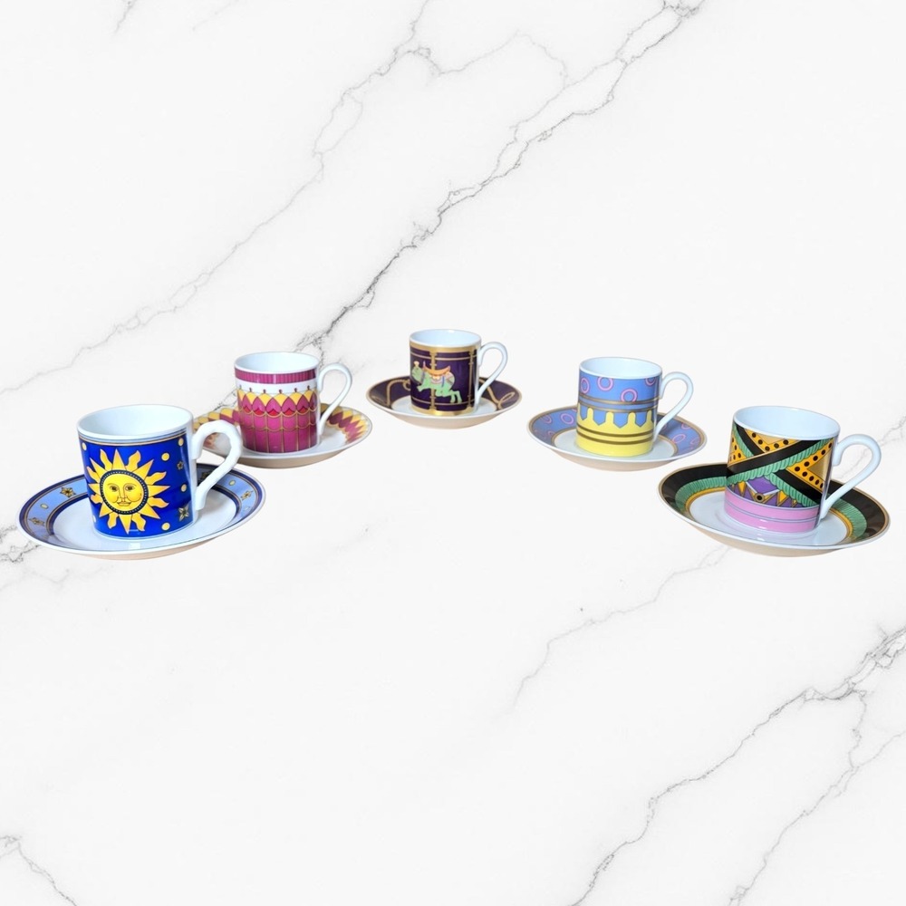 Vtg Villeroy & Boch Heinrich Cups Saucer Set Lot 5 Carrousel Brunetta Sun Moon